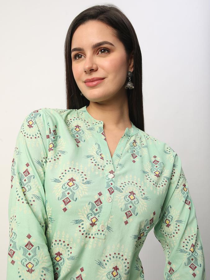 Women Cotton Regular Fit Mandarin Collar Printed Kurta