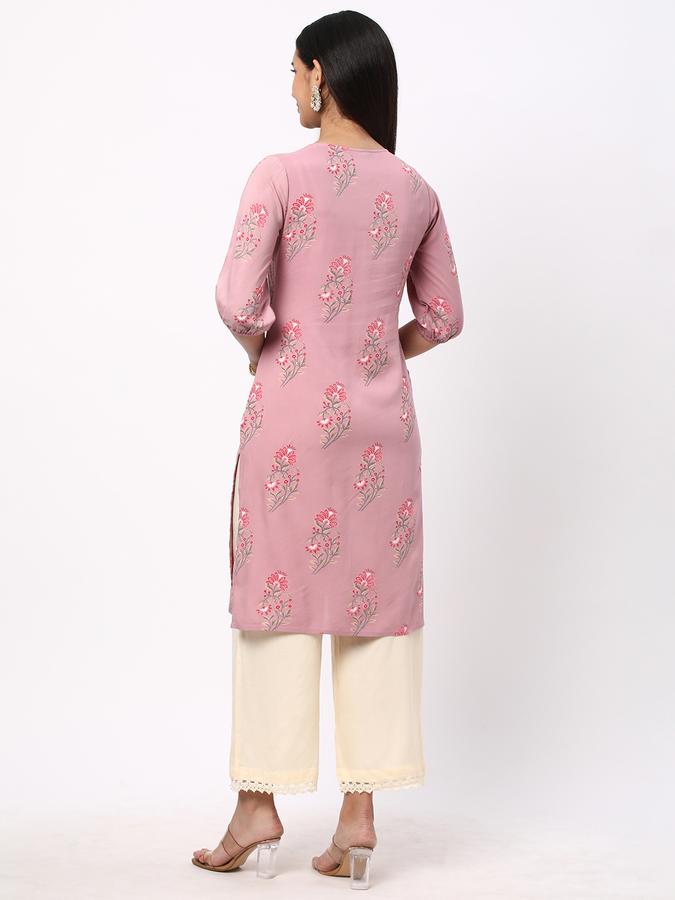 Women Floral Print No Darts Straight Kurta image number 2