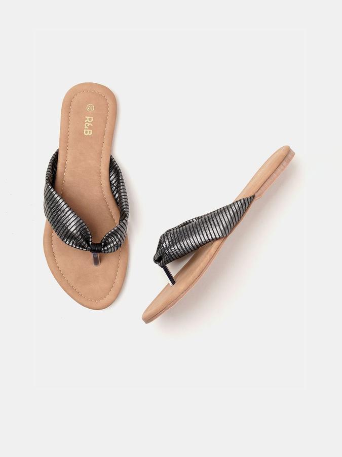 R&B Women Black Metallic Textured Slip On Flats