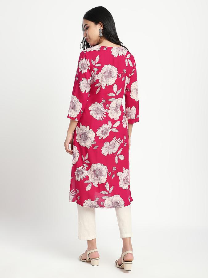 Women Cotton Regular Fit V-Neck Printed Kurta