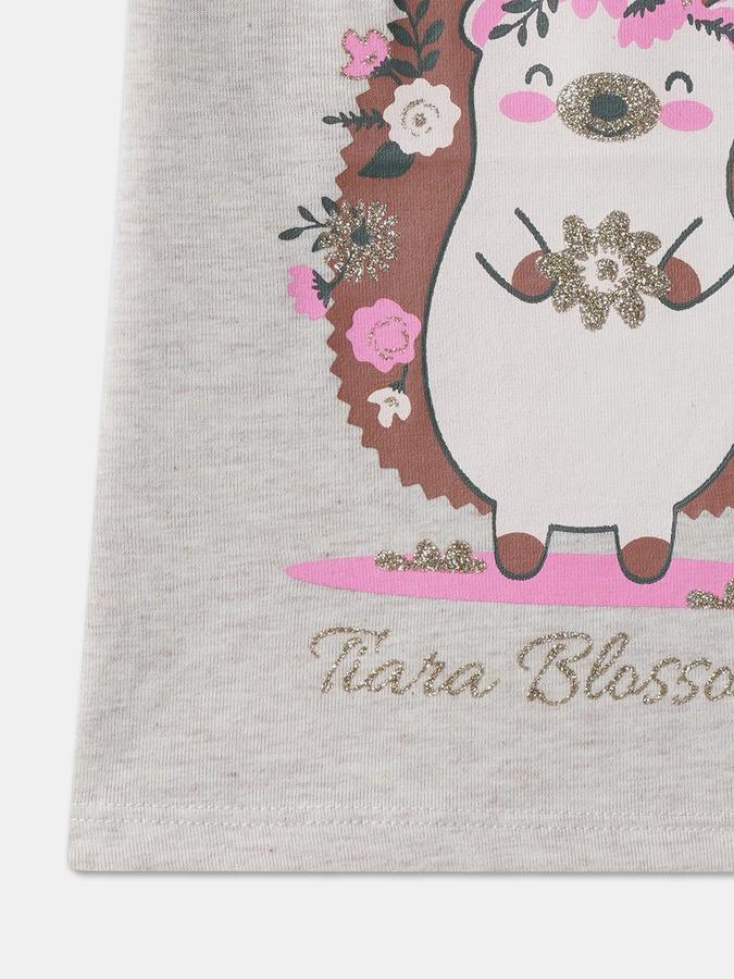 Girls Regular Fit Puff Sleeve Crew Neck T-Shirt