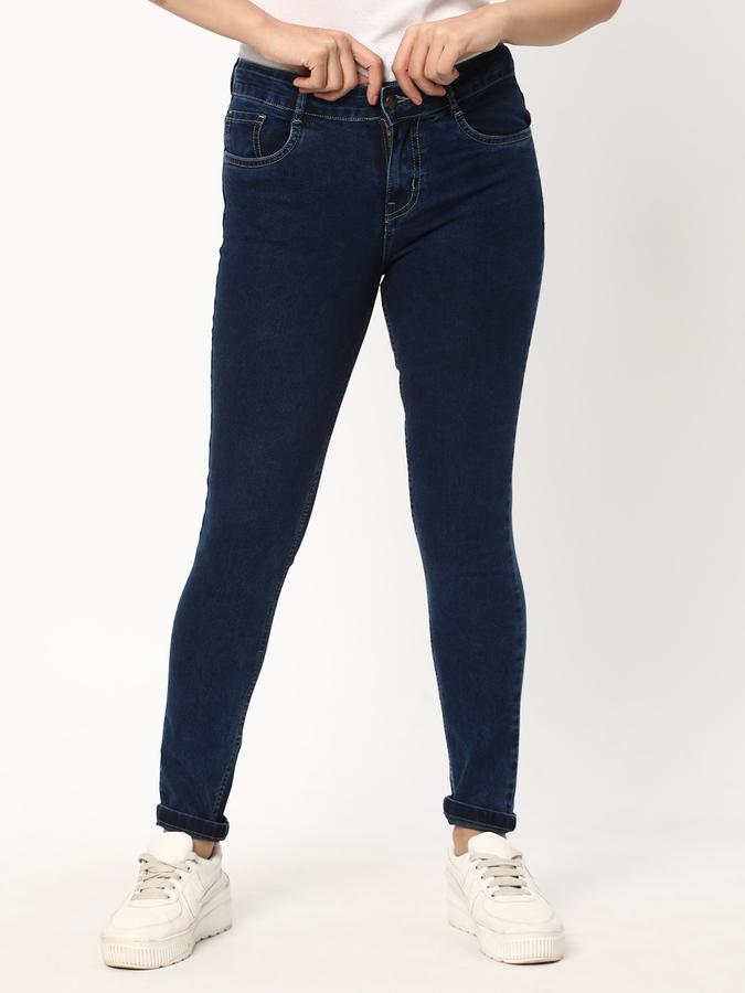 Women Stretch Denim Skinny Fit Mid Rise Dyed Wash Jeans