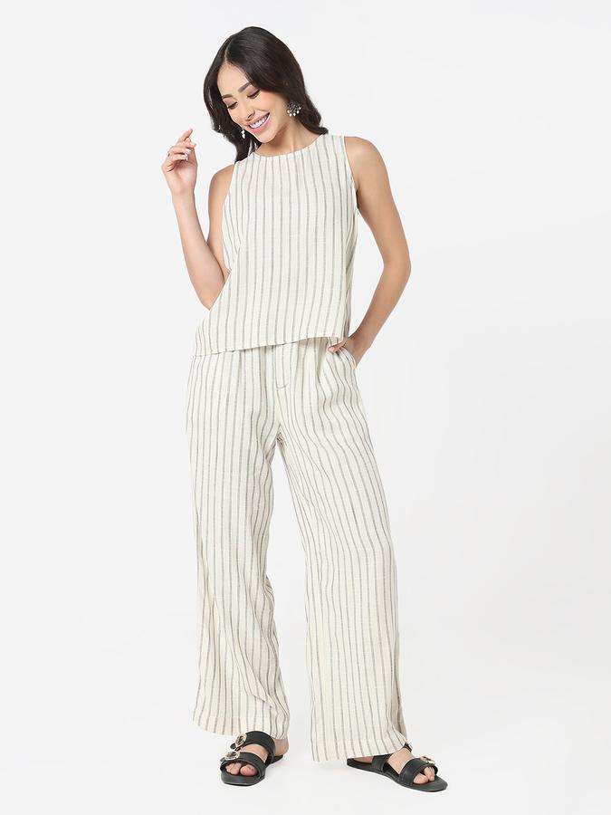 R&B Women Nude Striped Sleeveless Top
