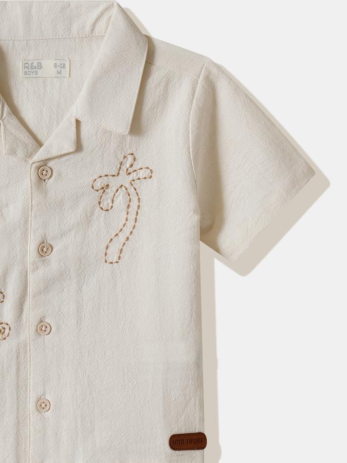 Boys Cotton Regular Fit Short Sleeve Embroidered Shirt