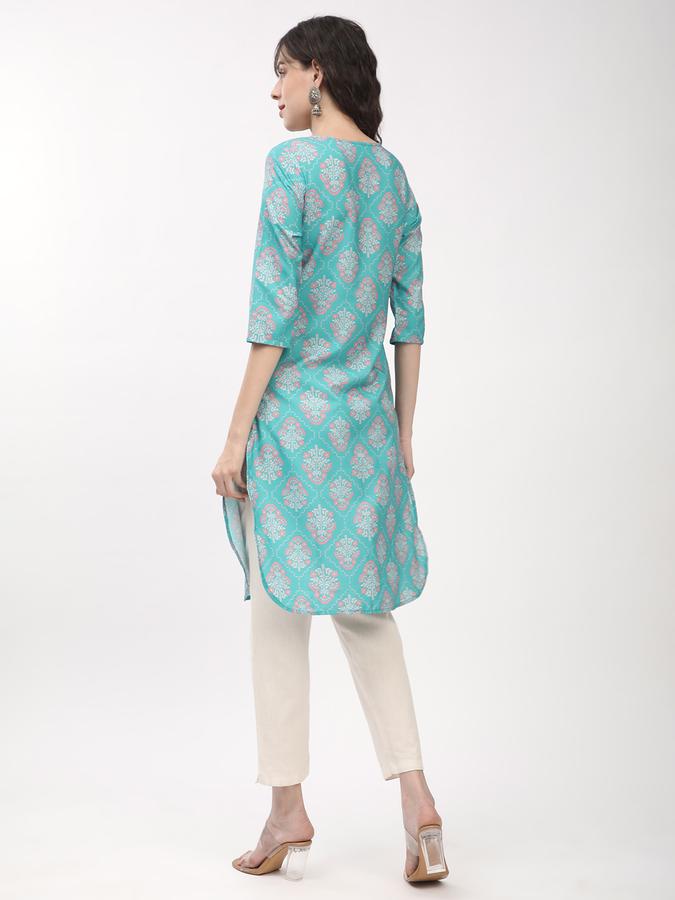 Women Polyester Regular Fit Round Neck Printed Kurta