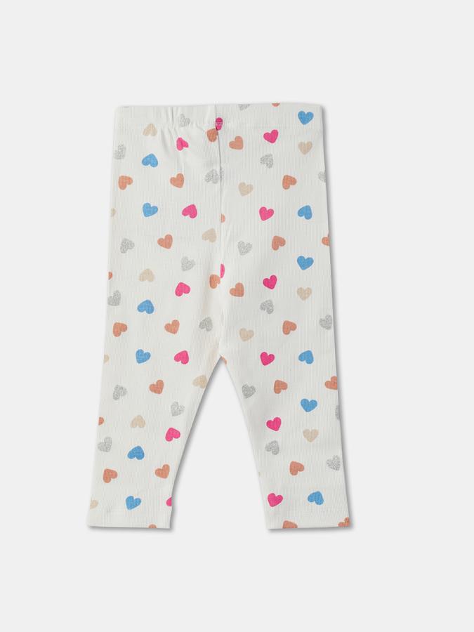 Girls Heart Print Leggings with Elasticated Waist image number 1