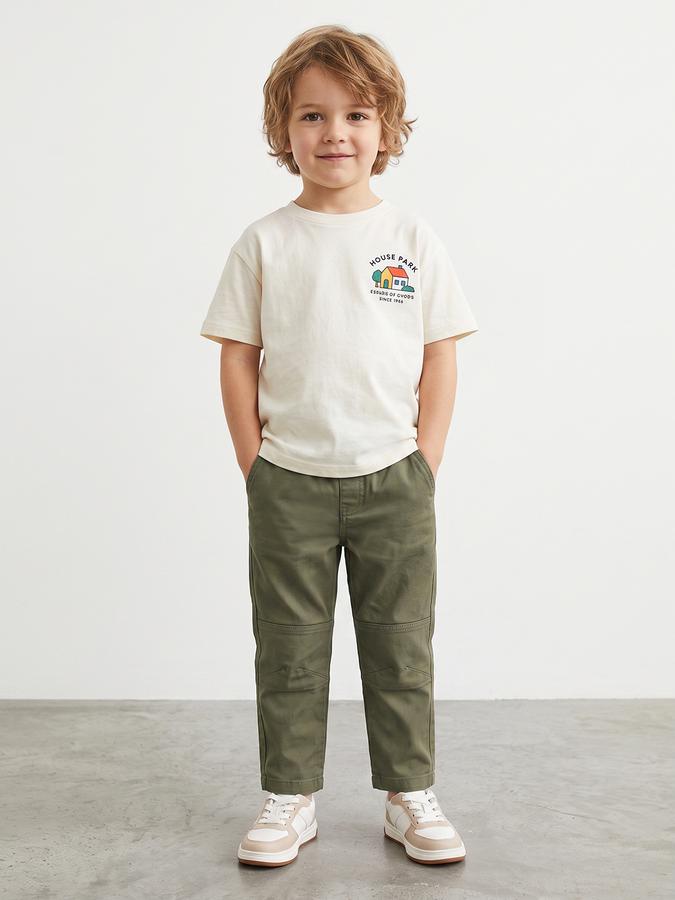 R&B Boys Olive Solid Regular Fit Mid Rise Trousers