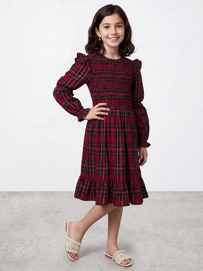 R&B Girls Red Checked Fit and Flare Dress