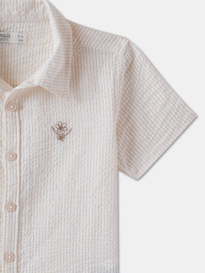 Boys Seersucker Regular Fit Short Sleeve Spread Collar Shirt