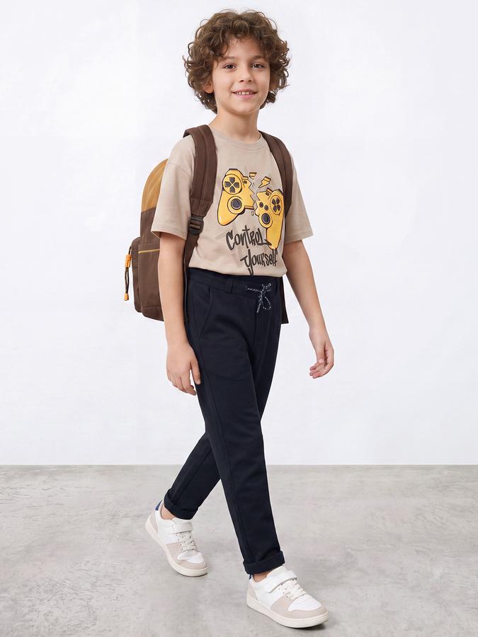 R&B Boys Navy Blue Solid Regular Fit Trackpant With Drawstring Closure