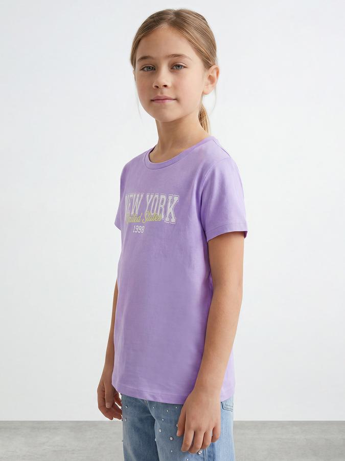 R&B Girls Purple Regular Fit Typography Short Sleeve T-shirt