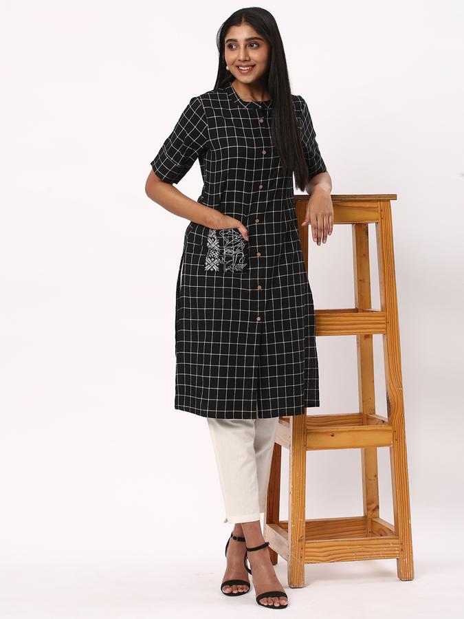 Women Checked Straight Kurta image number 1