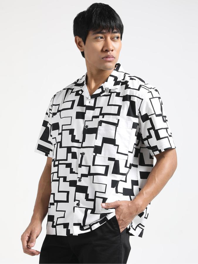 Men Geometric Lapel Collar Casual Shirts image number 2