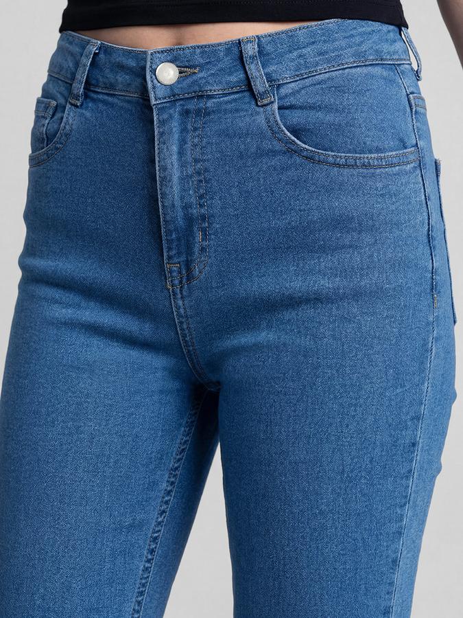 R&B Blue Solid Women Mid-Rise Straight Fit Jeans
