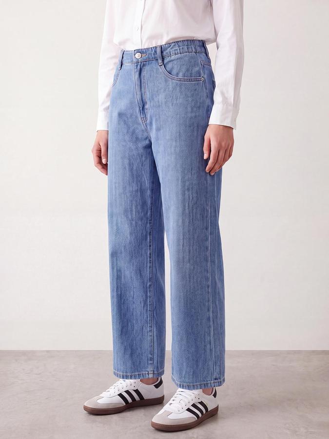 R&B Women Mid Blue Wide Leg Bottom Pure Cotton Denim Jeans