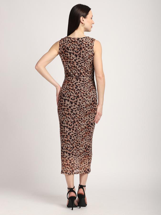 R&B Women Beige Animal Print Sleeveless Midi Dress