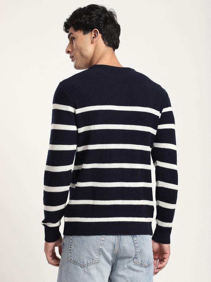 Men Knit Regular Fit Crew Neck Striped Sweater