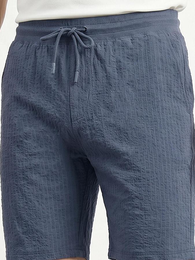 R&B Men Blue Self Design Regular Fit Mid Rise Shorts