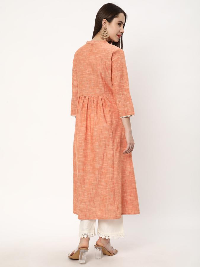 Women Cotton Regular Fit Mandarin Collar Embroidered Kurta
