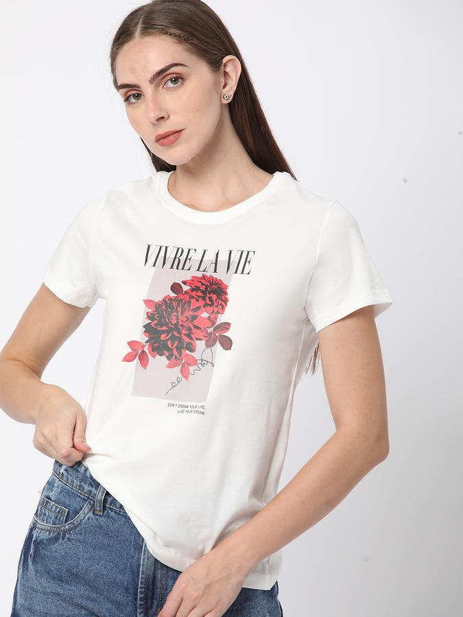 Women Cotton Relaxed Fit Round Neck Graphic T-shirt