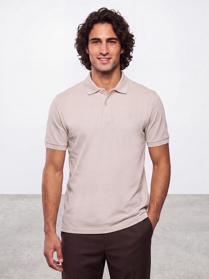 R&B Men Beige Solid Short Sleeves Pure Cotton Polo Collar Tshirt