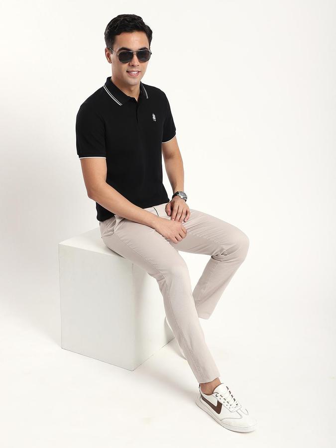R&B Men Black Solid Short Sleeves Polo Tshirt