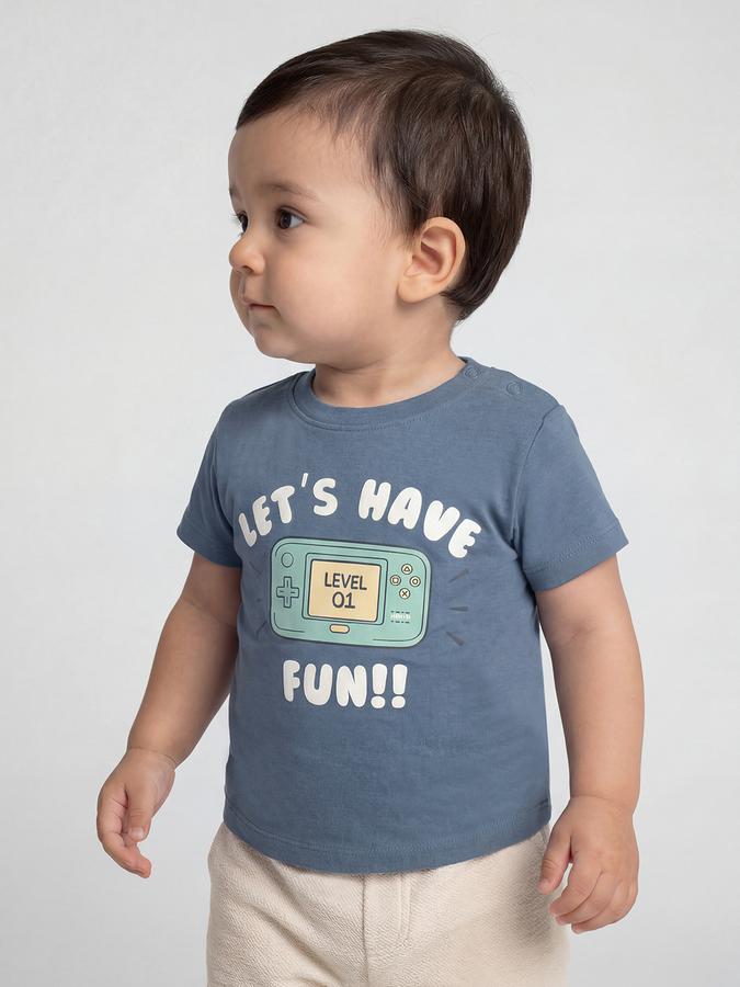 R&B Blue Graphic Print Boys Round Neck Regular Fit Short Sleeves T-Shirt 