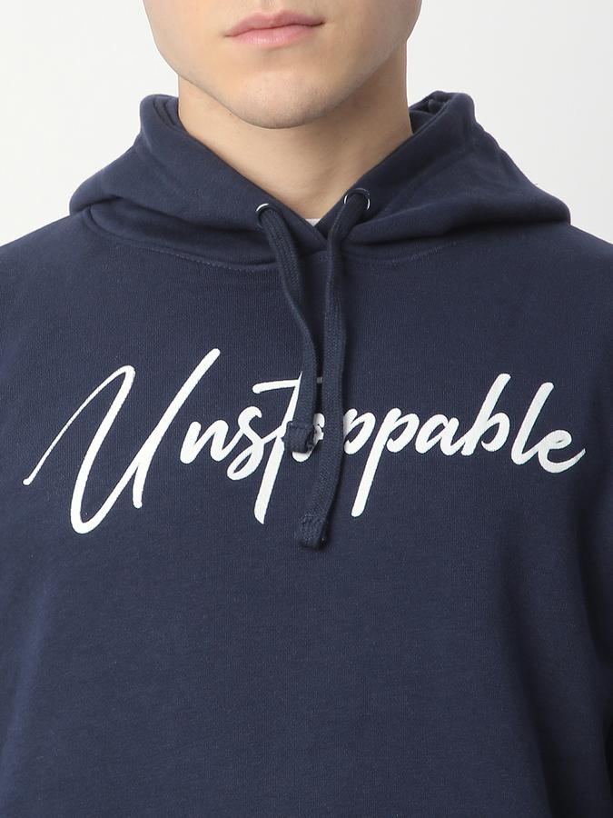 Men Fleece Regular Fit Hooded Graphic Sweatshirt