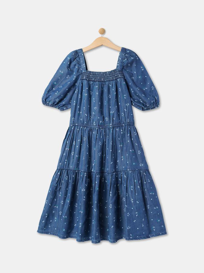 Girls Cotton Relaxed Square Neck Floral Dress