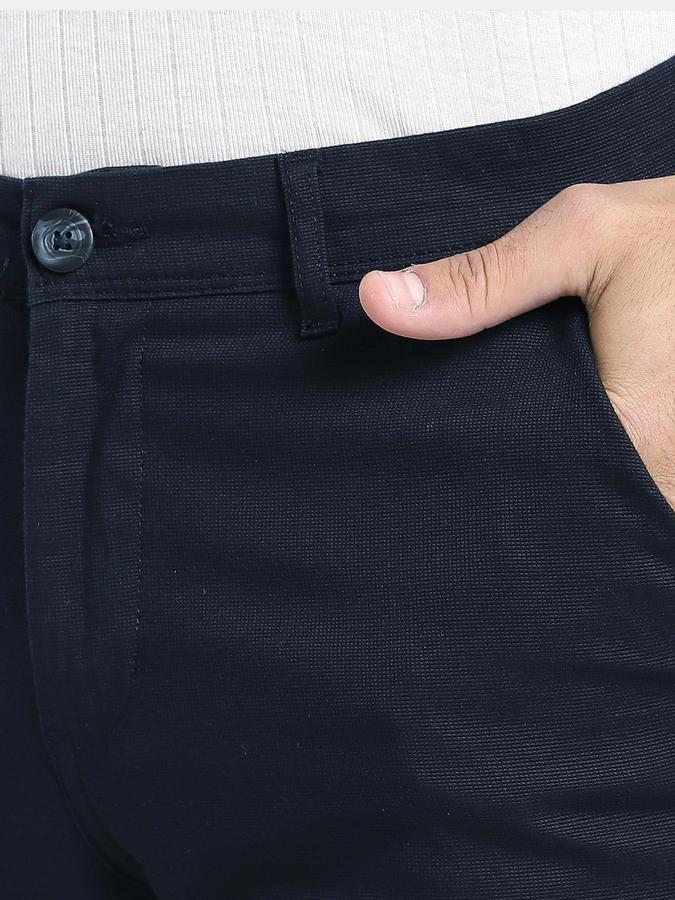 R&B Navy Blue Slim Fit Men Mid Rise Trouser
