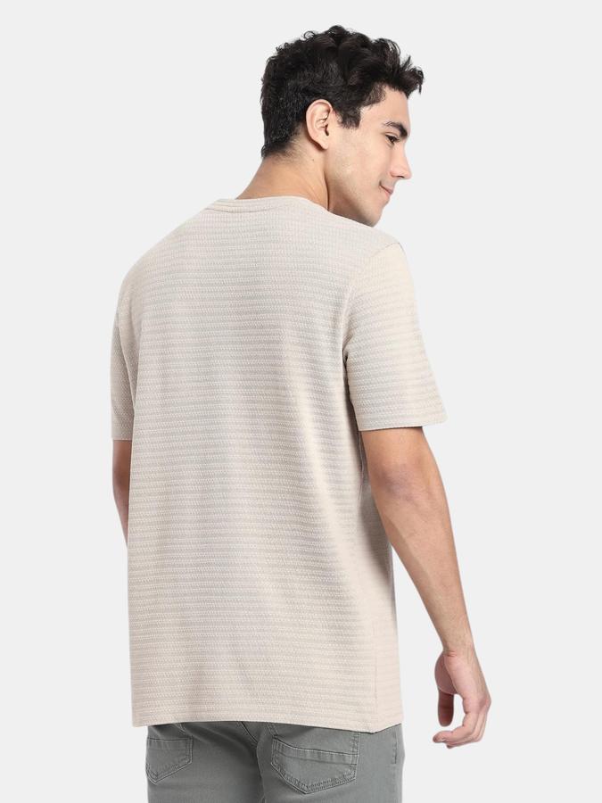 R&B Beige Self Design Men Short Sleeve T-shirt