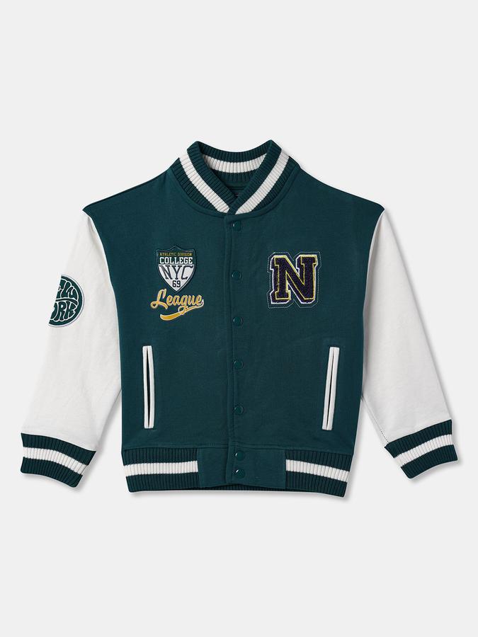 Boys Cotton Varsity Snap Front Colorblock Jacket