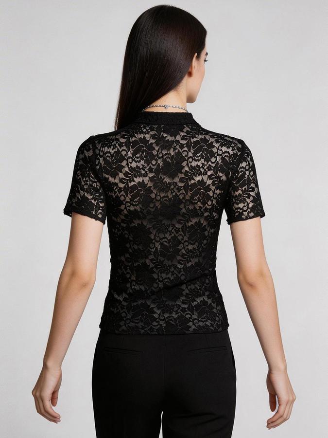 R&B Black Lace Work Women Fitted Top 
