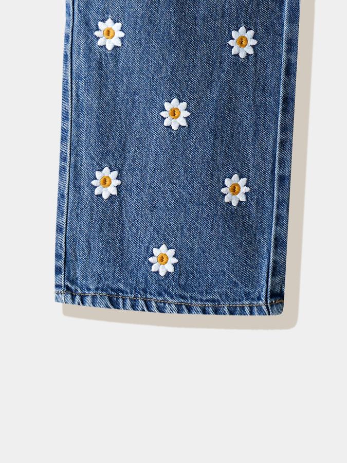 Girls Cotton Regular Fit Mid Rise Embroidered Jeans