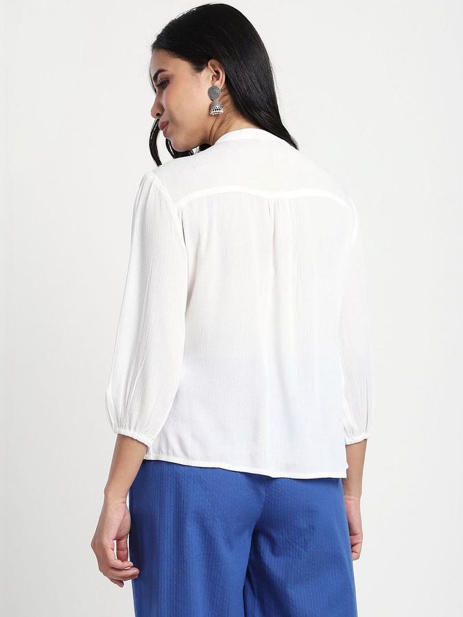 Women Viscose Regular Fit Mandarin Collar Embroidered Top