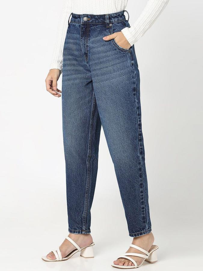 R&B Women Dark Blue Relaxed Fit High-Rise Jeans