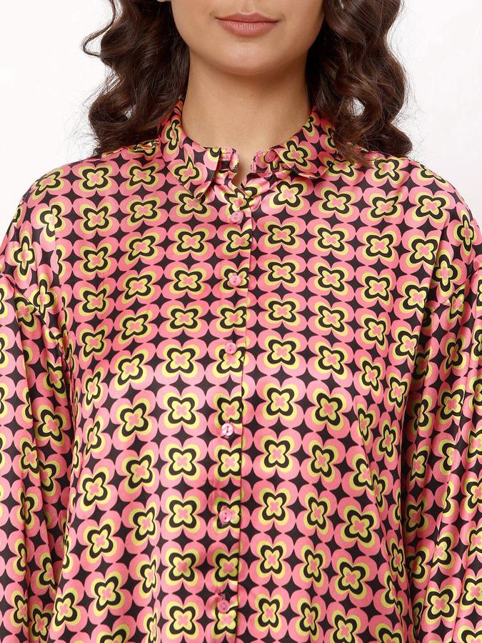 R&B Women Pink Printed Long Sleeves Shirt 