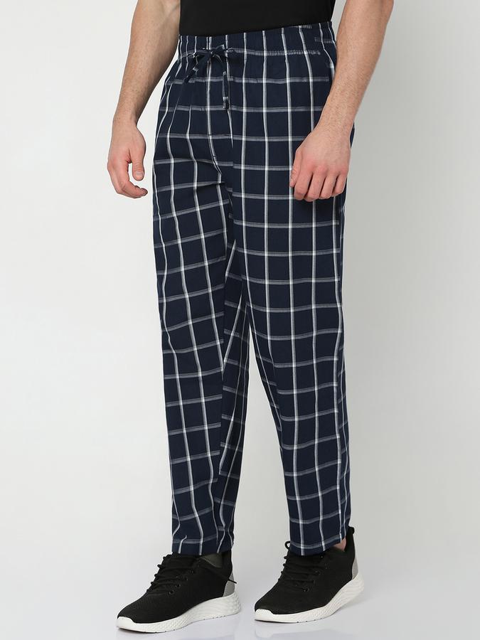 Men Checked Straight Track Pants with Drawstring Waist image number 1