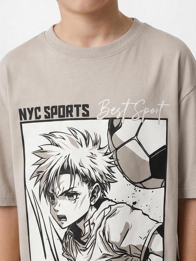 R&B Boys Grey Short sleeve Round Neck Game On Football Graphics Bold Graphic Pure Cotton T-Shirt
