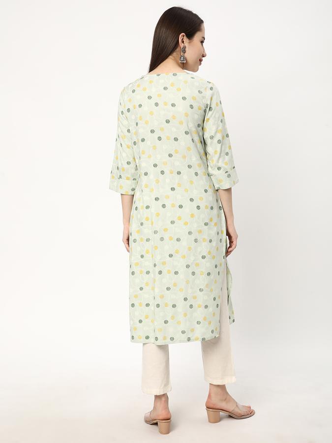 Women Rayon Regular Fit Tie Up Neck Printed Kurta