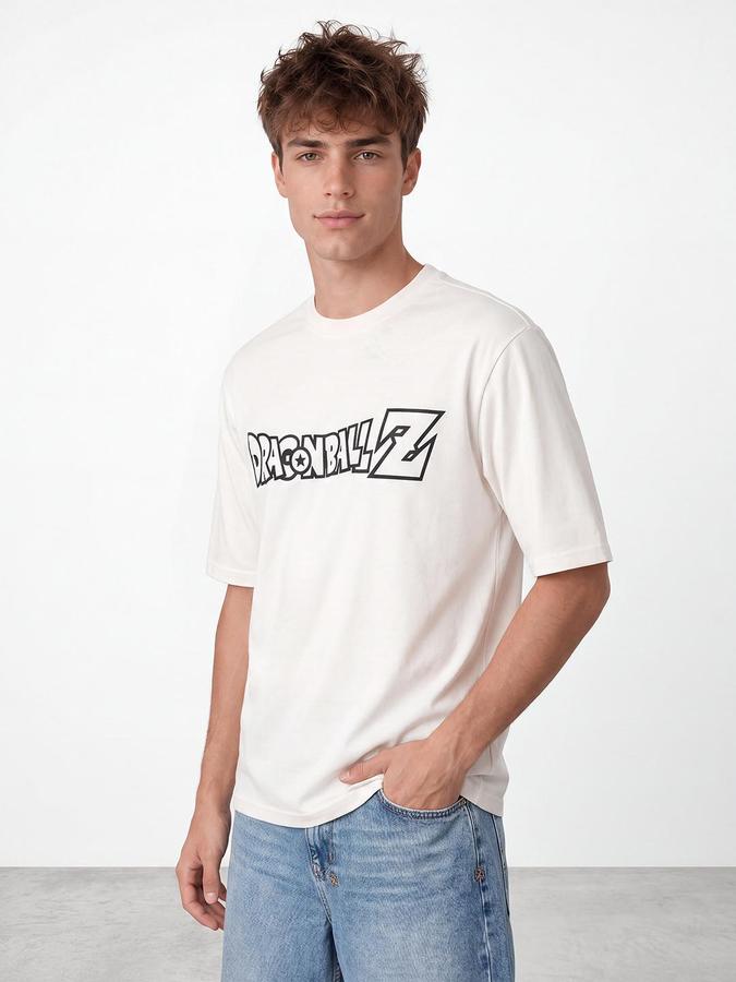 R&B Men Ivory Dragon Ball Z Graphic Back Print Short Sleeves Tshirt