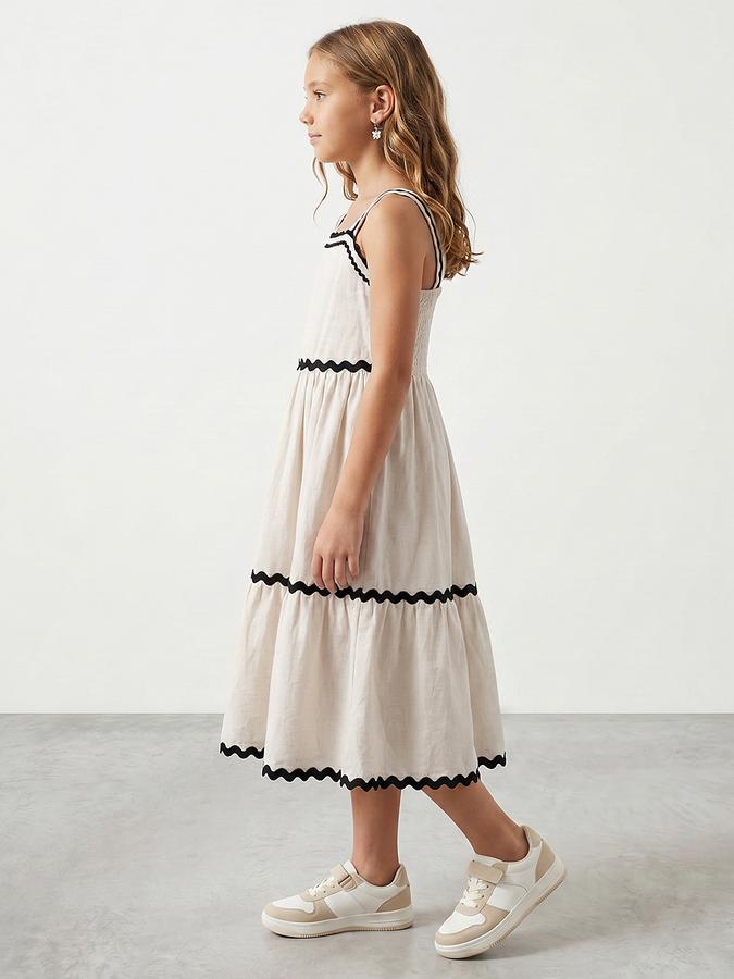 R&B Girl Beige Regular Fit Solid Sleeveless Fit and Flare Dress