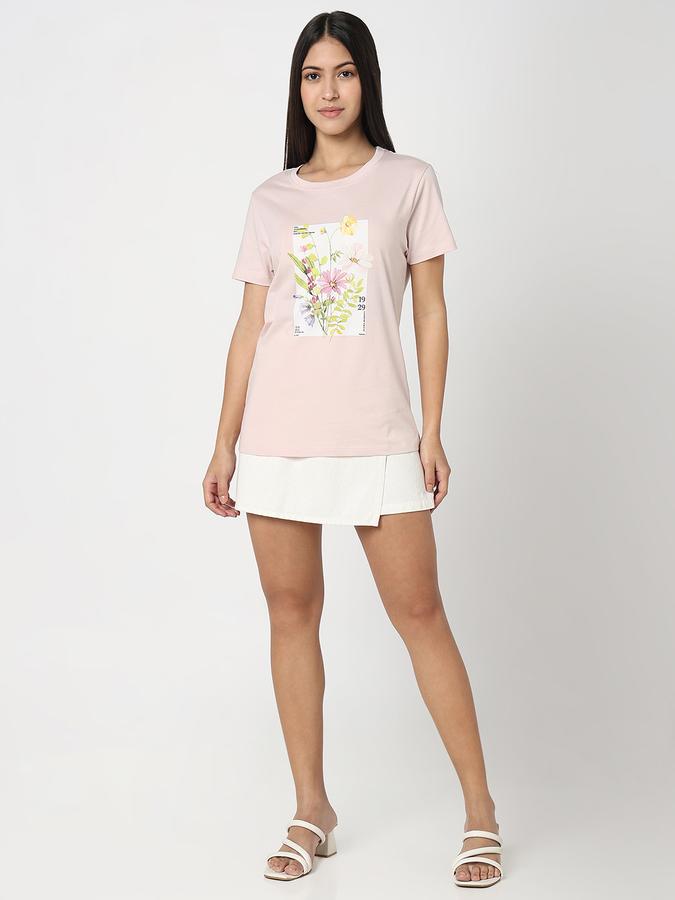 Women Cotton Slim Fit Round Neck Graphic T-shirt