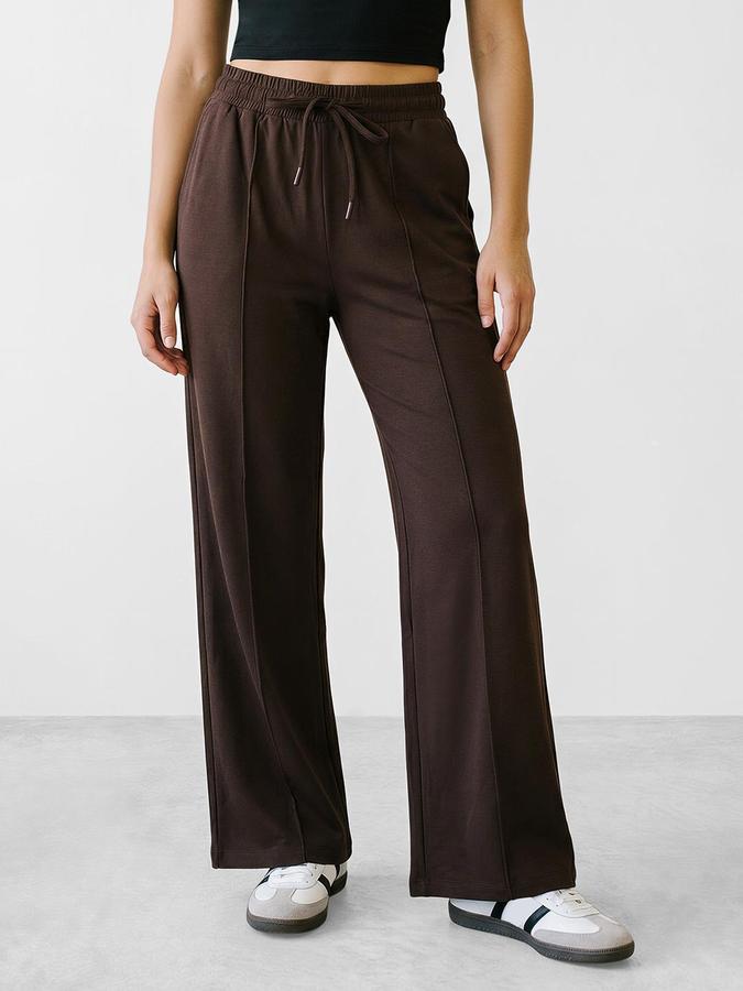 R&B Women Brown Textured Mid Rise Casual Pant