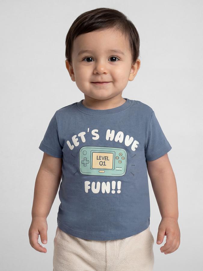 R&B Blue Graphic Print Boys Round Neck Regular Fit Short Sleeves T-Shirt 
