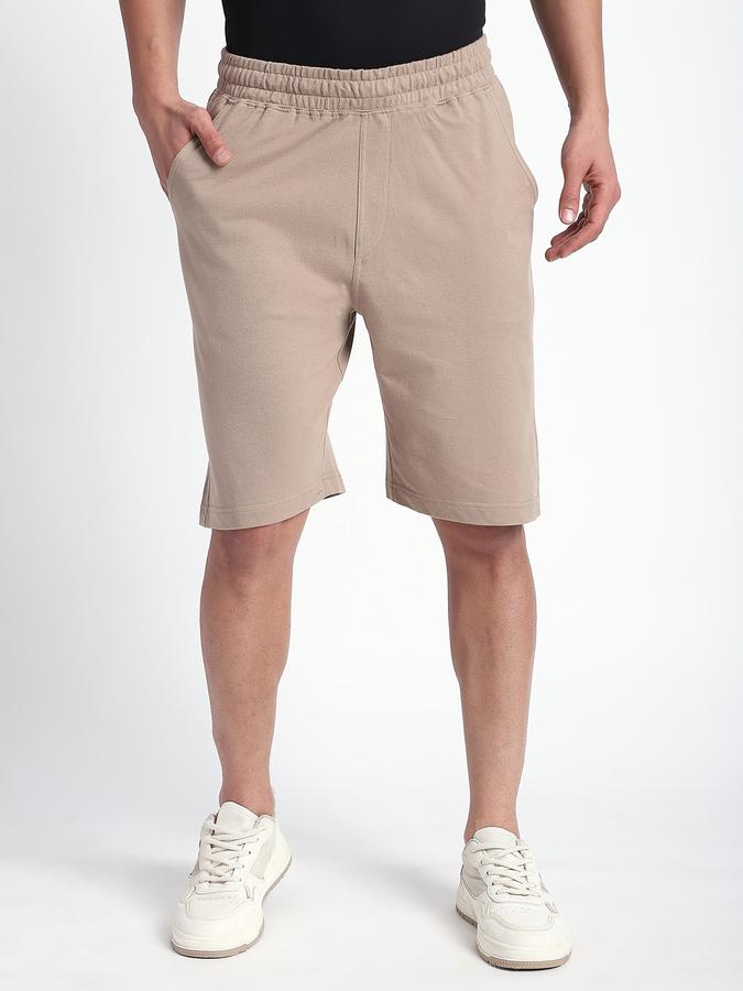 Men Cotton Regular Fit Elastic Waist Solid Shorts