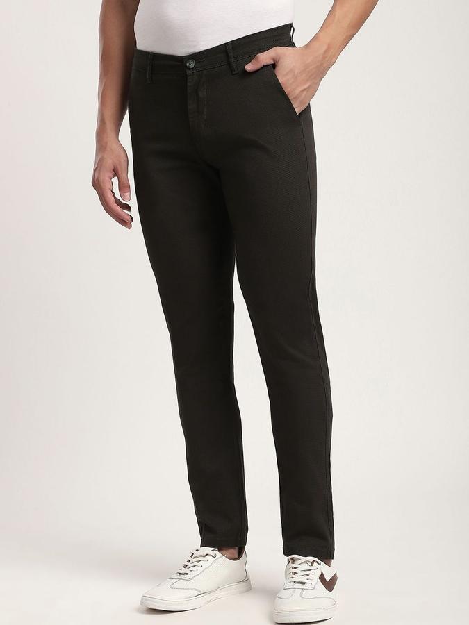 R&B Men Black Solid Regular Fit Trousers