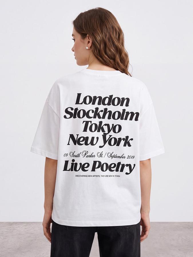 R&B Women Ivory Typography Pure Cotton Round Neck Short Sleeves T-Shirt