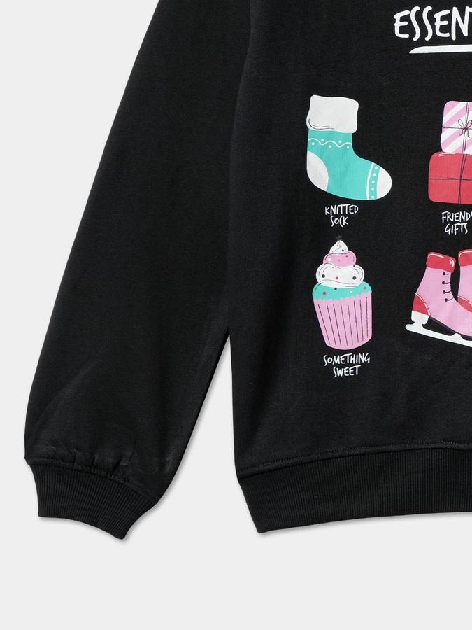 Girls Graphic Print Regular Fit Long Sleeve Crew Neck SweaT-Shirt
