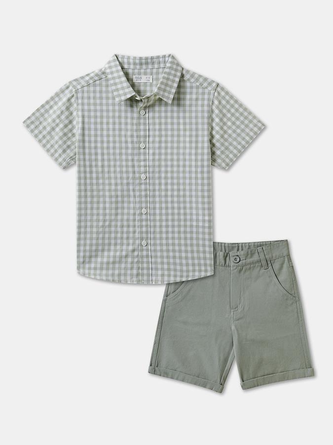 Boys Checkered Shirt with Shorts Fashion Set